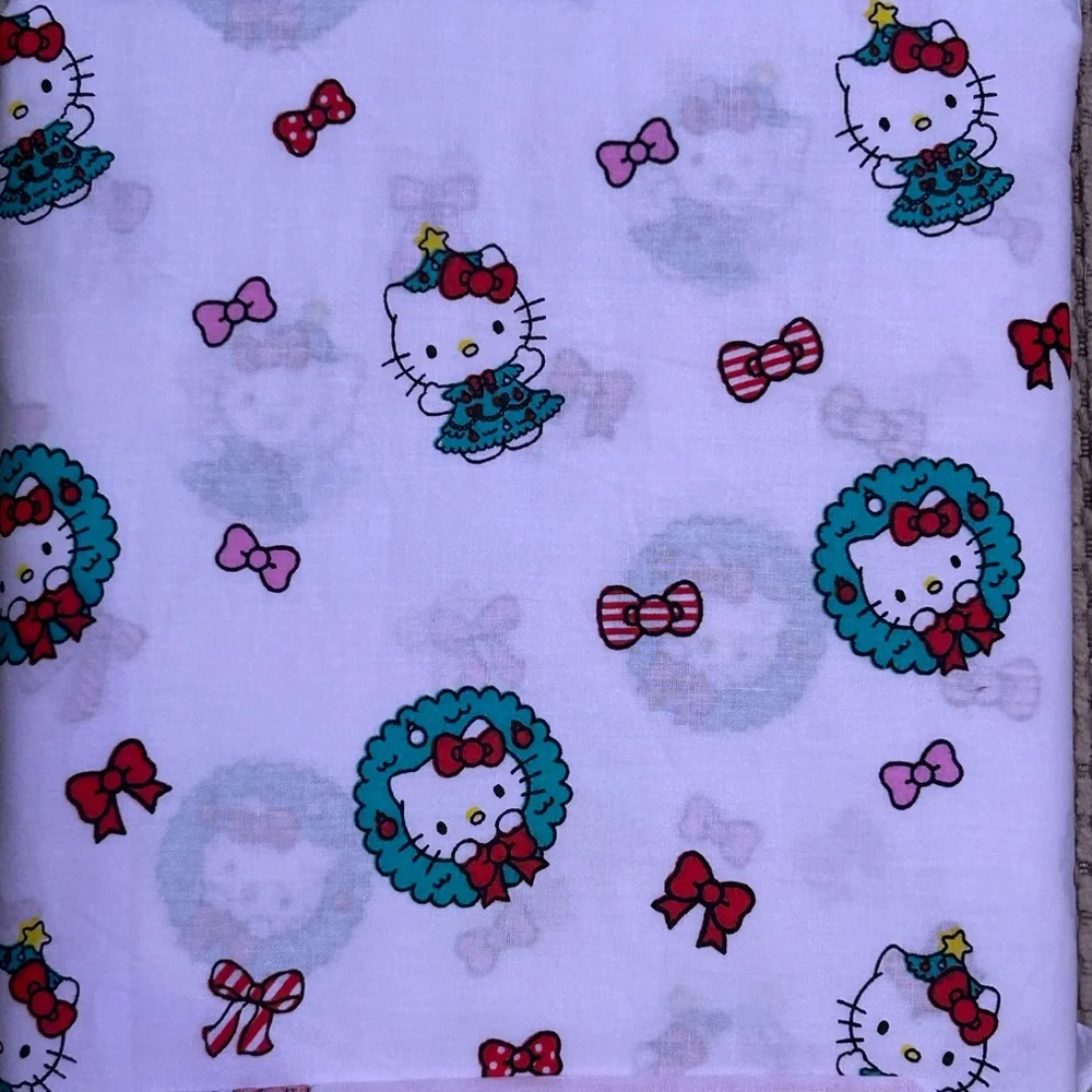 HELLO KITTY Christmas Wreaths And Bows Queen Sheet Set Made By Sanrio NWTS